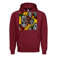 Burgundy african masks colorful seamless pattern Zipper Hoodie - BundleAndBundleShop