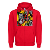 Red african masks colorful seamless pattern Zipper Hoodie - BundleAndBundleShop