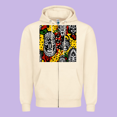 African Masks Colorful Seamless Pattern Zipper Hoodie Designed By Bundleandbundleshop
