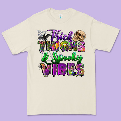 Thick Thighs And Spooky Vibes Premium Tee Designed By Bundleandbundleshop