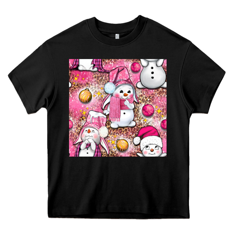 Pink Christmas Cute Snowman Heavy Core Tee by NancyCooperArtShop | Teevron
