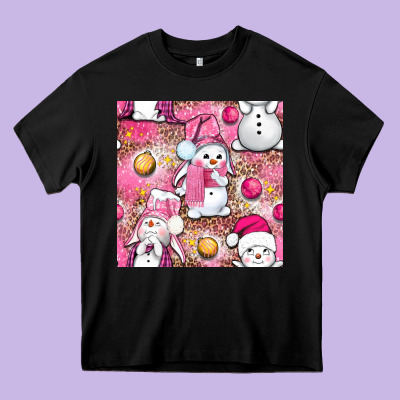 Pink Christmas Cute Snowman Heavy Core Tee Designed By Nancycooperartshop