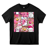 Black Pink Christmas cute snowman Heavy Core Tee - NancyCooperArtShop