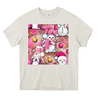 Cream Pink Christmas cute snowman Heavy Core Tee - NancyCooperArtShop