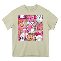 Mossy Pink Christmas cute snowman Heavy Core Tee - NancyCooperArtShop