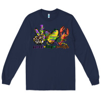 Navy peace love crawfish mardi gras Long Sleeve Tee - CowGirlArtShop