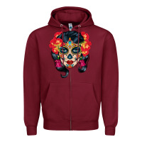 Burgundy sugar skull Zipper Hoodie - BundleAndBundleShop