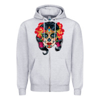 Heather Grey sugar skull Zipper Hoodie - BundleAndBundleShop