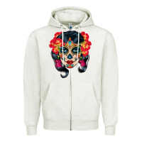 Oatmeal Heather sugar skull Zipper Hoodie - BundleAndBundleShop