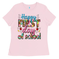 Bubblegum Pink happy first day of school Ladies Tee - BundleAndBundleShop