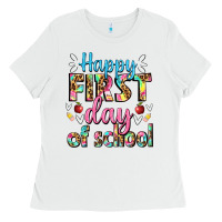 White happy first day of school Ladies Tee - BundleAndBundleShop