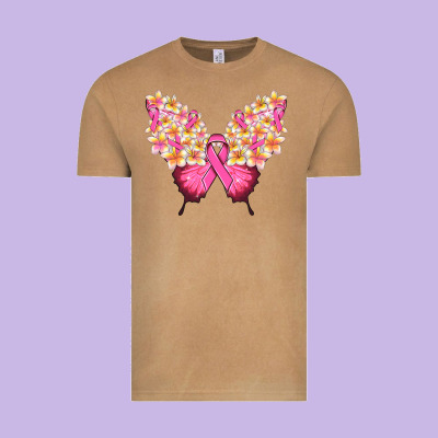 Pink Ribbon Breast Cancer Butterfly Vintage Tee Designed By Nancycooperartshop