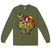 Army Green texas map mardi gras Long Sleeve Tee - CowGirlArtShop