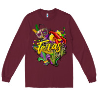 Burgundy texas map mardi gras Long Sleeve Tee - CowGirlArtShop