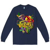Navy texas map mardi gras Long Sleeve Tee - CowGirlArtShop