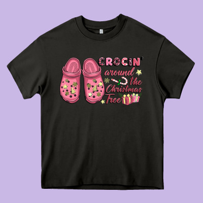 Pink Christmas Crocin' Around The Christmas Tree Heavy Core Tee Designed By Nancycooperartshop