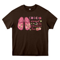 Chocolate Brown Pink Christmas crocin' around the Christmas tree Heavy Core Tee - NancyCooperArtShop