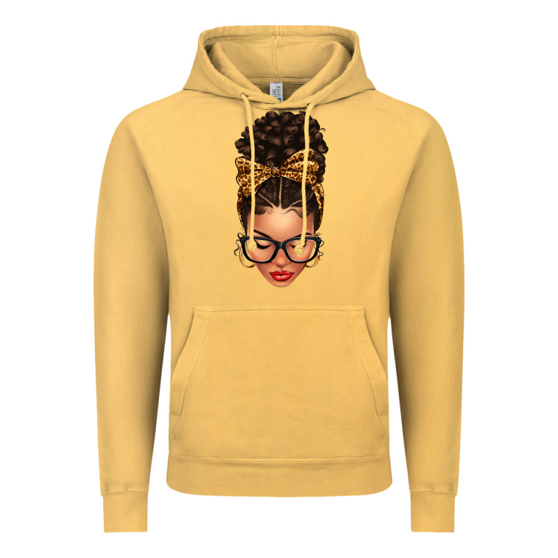Light Skin Afro Messy Bun Leopard Bow Vintage Hoodie by texasbilliewilder | Teevron