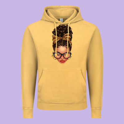 Light Skin Afro Messy Bun Leopard Bow Vintage Hoodie Designed By Texasbilliewilder