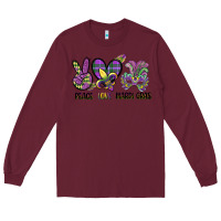 Burgundy peace love mardi gras Long Sleeve Tee - CowGirlArtShop