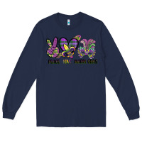 Navy peace love mardi gras Long Sleeve Tee - CowGirlArtShop
