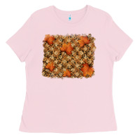Bubblegum Pink autumn leafe backround Ladies Tee - RanaPortraitStore