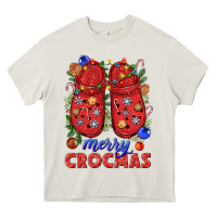 Cream Merry crocmas Heavy Core Tee - NancyCooperArtShop