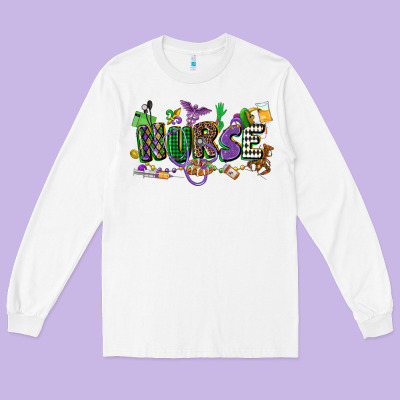 Nurse Mardi Gras Long Sleeve Tee Designed By Cowgirlartshop