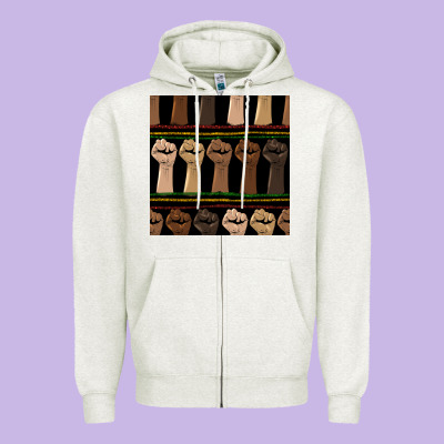 Melanin Rised Fist Seamless Pattern Zipper Hoodie Designed By Bundleandbundleshop