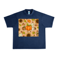 Navy Fall Pumpkins and Sunflowers with Leopard Urban Heavy Tee - texasbilliewilder