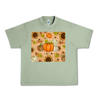 Oil Green Fall Pumpkins and Sunflowers with Leopard Urban Heavy Tee - texasbilliewilder