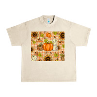 Sandshell Fall Pumpkins and Sunflowers with Leopard Urban Heavy Tee - texasbilliewilder