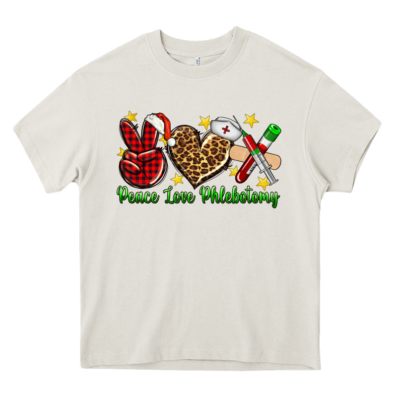Peace Love Phlebotomy Christmas Heavy Core Tee by NancyCooperArtShop | Teevron