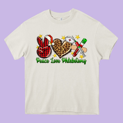 Peace Love Phlebotomy Christmas Heavy Core Tee Designed By Nancycooperartshop
