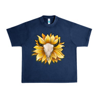 Navy sunflower bull skull Urban Heavy Tee - JahusDesignShop
