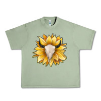 Oil Green sunflower bull skull Urban Heavy Tee - JahusDesignShop