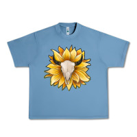 Pebble Blue sunflower bull skull Urban Heavy Tee - JahusDesignShop