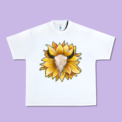 Sunflower Bull Skull Urban Heavy Tee Designed By Jahusdesignshop