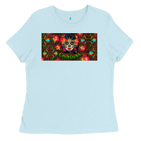 Baby Blue Chingona Sugar Skull License Plate Ladies Tee - BundleAndBundleShop