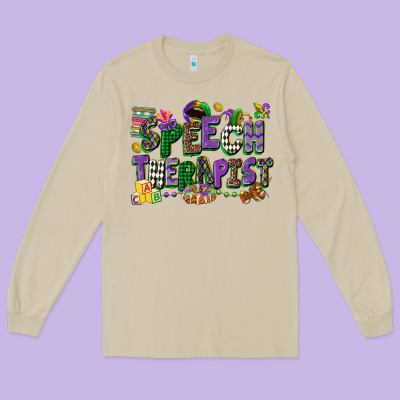 Speech Therapist Mardi Gras Cowgirl Long Sleeve Tee Designed By Cowgirlartshop