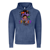 Vintage Denim Spooky vibes afro messy bun Vintage Hoodie - NancyCooperArtShop