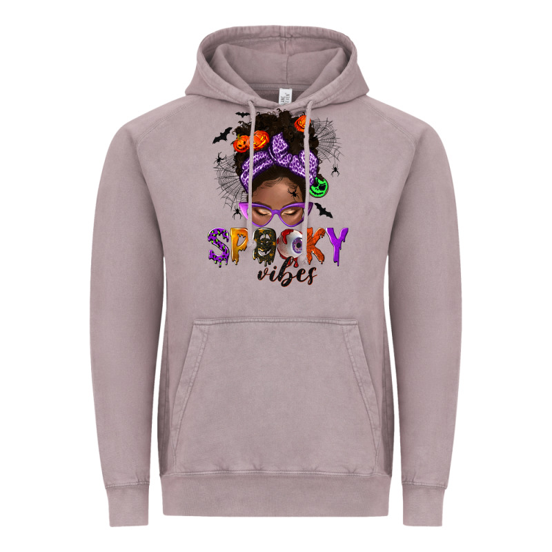 Spooky Vibes Afro Messy Bun Vintage Hoodie by NancyCooperArtShop | Teevron