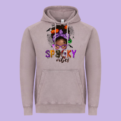 Spooky Vibes Afro Messy Bun Vintage Hoodie Designed By Nancycooperartshop