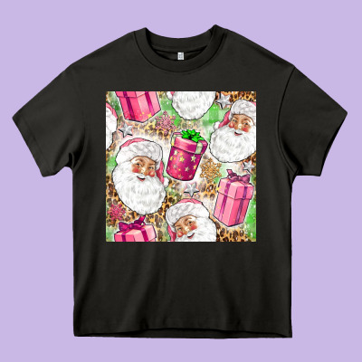 Pink Christmas Santa Claus And Gift Box Heavy Core Tee Designed By Nancycooperartshop