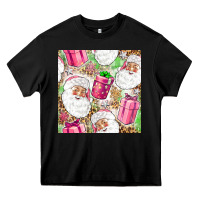 Black Pink Christmas Santa Claus and gift box Heavy Core Tee - NancyCooperArtShop