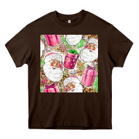 Chocolate Brown Pink Christmas Santa Claus and gift box Heavy Core Tee - NancyCooperArtShop