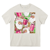 Cream Pink Christmas Santa Claus and gift box Heavy Core Tee - NancyCooperArtShop
