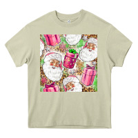 Mossy Pink Christmas Santa Claus and gift box Heavy Core Tee - NancyCooperArtShop