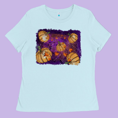 Halloween Leaves Tool Leather Backround Ladies Tee Designed By Ranaportraitstore