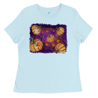 Baby Blue halloween leaves tool leather backround Ladies Tee - RanaPortraitStore